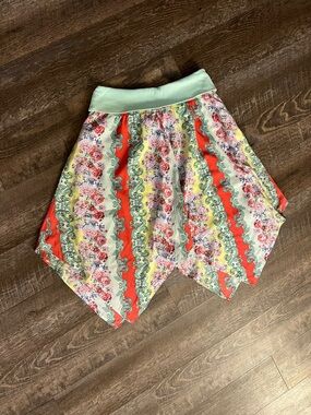True Freedom Floral Asymmetrical Skirt in Mint, Red, Yellow